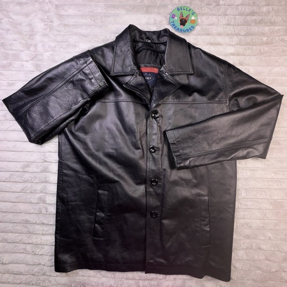Men's Medium Black Soft Leather 4‎ Button Jacket Coat Matrix Grunge Metal Y2K - Picture 2 of 9